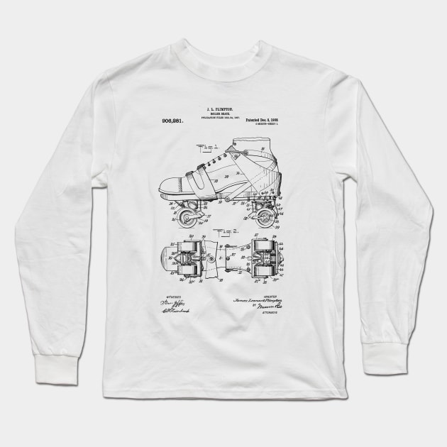 Roller Skate Patent Black Long Sleeve T-Shirt by Luve